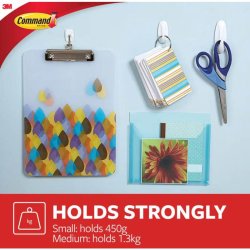 3M Command - 2 mellem hvide kroge med 4 mellem strips