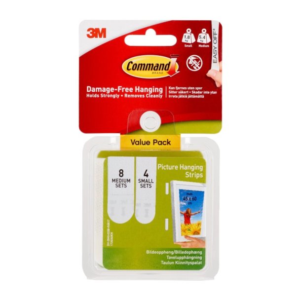 3M Command Poster strips - 12 st sm og mellem hvide plakatstrips
