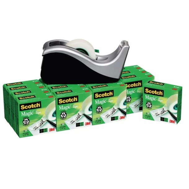 3M Scotch bord tapedispenser C60 og Magic tape - 16 ruller 19 mm usynlig tape