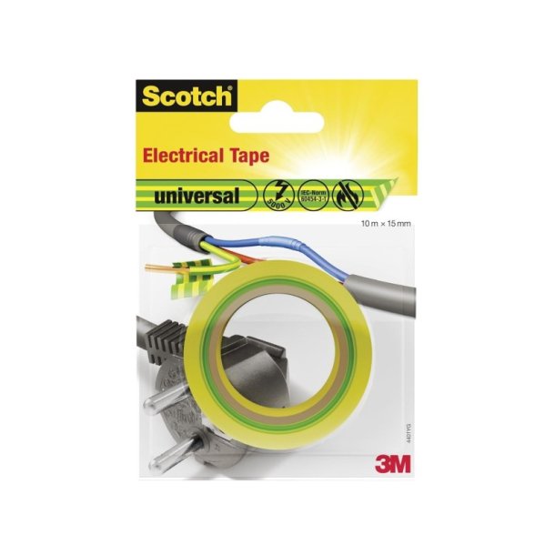 3M Isoleringstape/Elektriker tape - 15mm x 10 meter - gul/gr�n