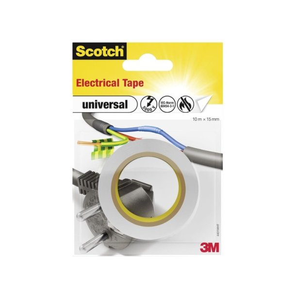3M Isoleringstape/Elektriker tape - 15mm x 10 meter - hvid