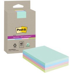 3M Post-it super Sticky Notes 102x152 - linieret - 4 farver (Recycled) - 45 blade pr. blok - 4 blokke