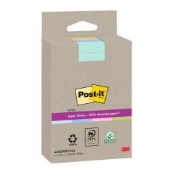 3M Post-it super Sticky Notes 102x152 - linieret - 4 farver (Recycled) - 45 blade pr. blok - 4 blokke