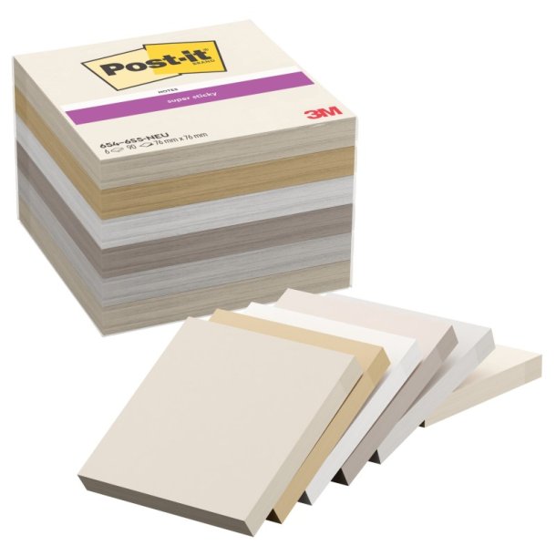 3M Post-it super Sticky Notes 76x76 - Neutrality - 90 blade pr. blok - 6 blokke