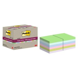 3M Post-it super Sticky Notes 76x76 - Mix farver (Recycled) - 70 blade pr. blok - 12 blokke