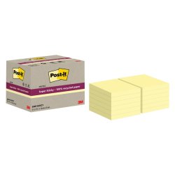 3M Post-it super Sticky Notes 76x76 - Canary Yellow (Recycled) - 70 blade pr. blok - 12 blokke