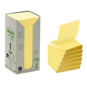 3M Post-it Z-Notes 76x76 - Gul (Recycled) - 16 blokke