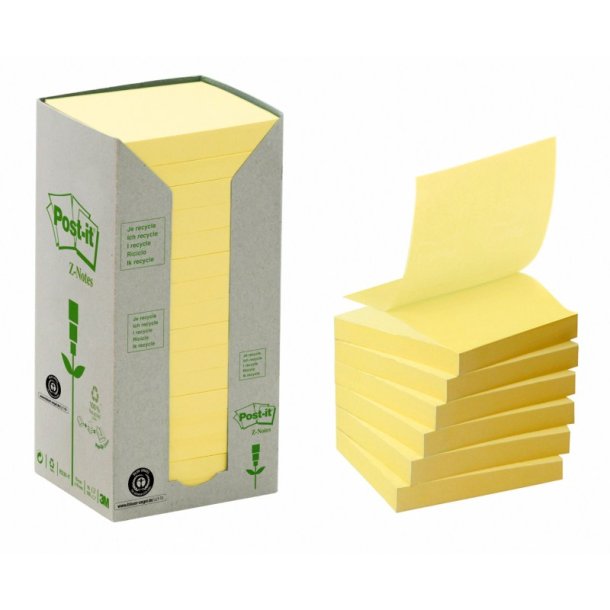 3M Post-it Z-Notes 76x76 - Gul (Recycled) - 16 blokke