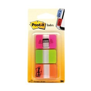 3M Post-it Indexfaner - 25,4x38,1 - Strong - 66 stk. Index pr. pakke - 3 neonfarver