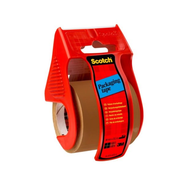3M Emballagetape i hnddispenser - Easy Start - 50mmx20m - brun - rd
