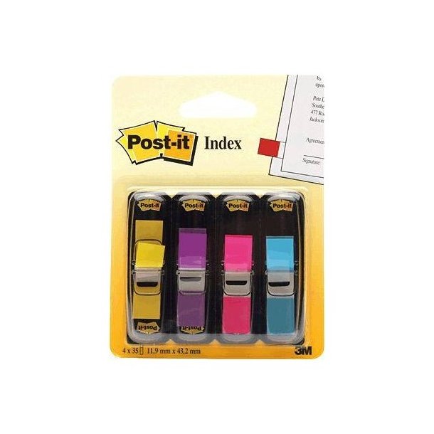 3M Post-it Indexfaner - 11,9x43,1 - 35 stk. pr. dispenser - 4 neonfarver - 35 stk. pr. farve
