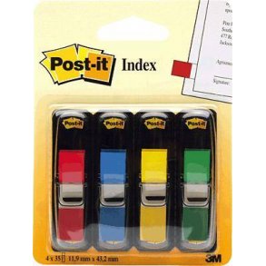 3M Post-it Indexfaner - 11,9x43,1 - 35 stk. pr. dispenser - 4 farver - 35 stk. pr. farve