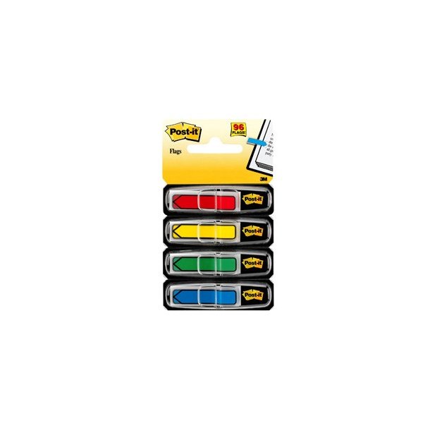 3M Post-it Indexfaner - 11,9x43,1 - "pil" - 96 pr. dispenser - 4 farver- 24 stk. pr. farve