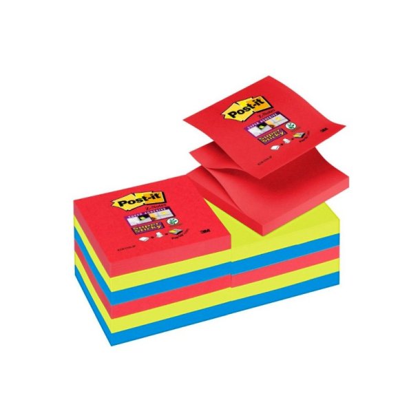 3M Post it Z-Notes -76x76 - Super Sticky - Jewel Pop - 90 blade Pr. blok - 6 stk.