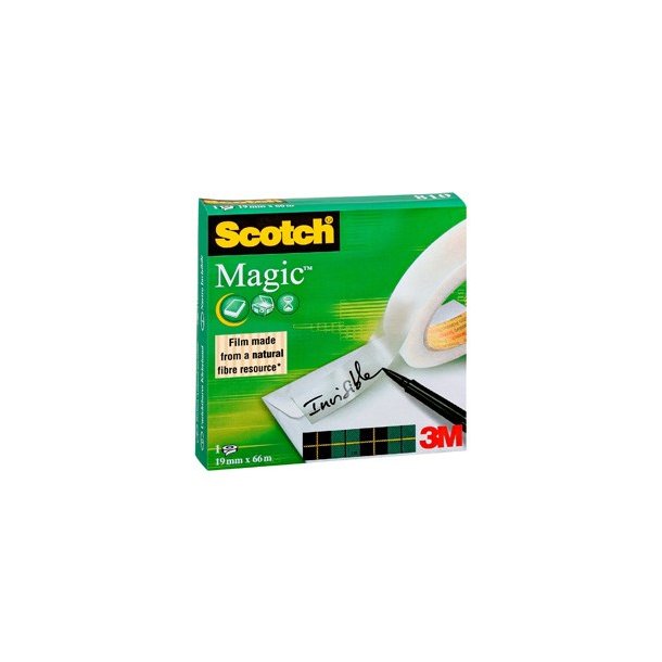 3M Scotch Magic tape - usynlig - vandbaseret - 19mmx66m