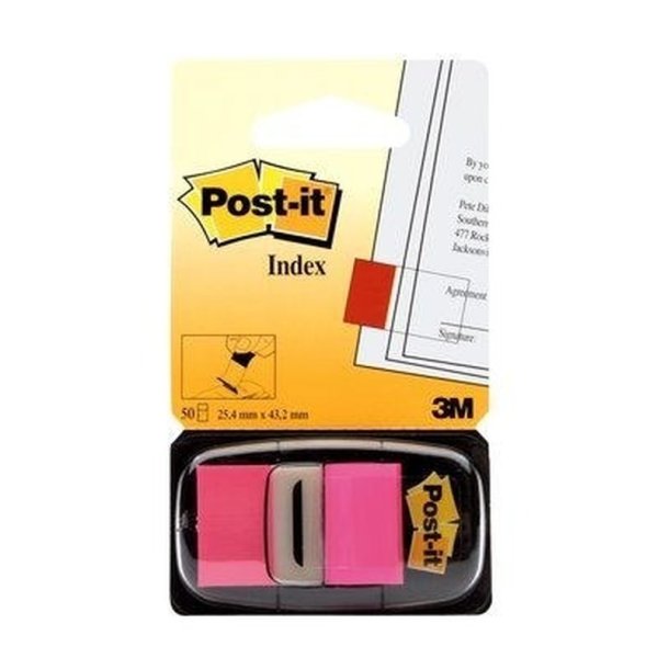 3M Post-it Indexfaner - 25,4x43,2 - neon pink - 50 stk. Index pr. dispenser