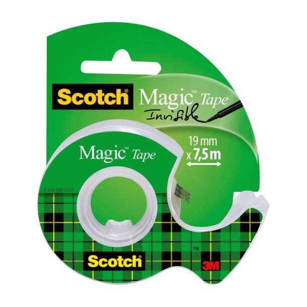 3M Scotch Magic tape - usynlig - vandbaseret - 19mmx7,5m - i hnddispenser