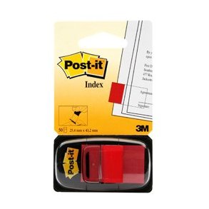 3M Post-it Indexfaner - 25,4x43,2 - rd - 50 stk. Index pr. dispenser - 1 stk.
