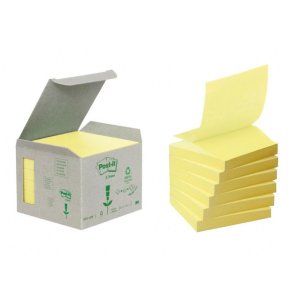 3M Post-it Z-Notes - recycled - 76x76 - gul - 90 blade Pr. blok - 6 stk.