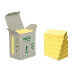 3M Post-it Notes - 38x51 - gul - recycled - 100 blade pr. blok - 6 stk.