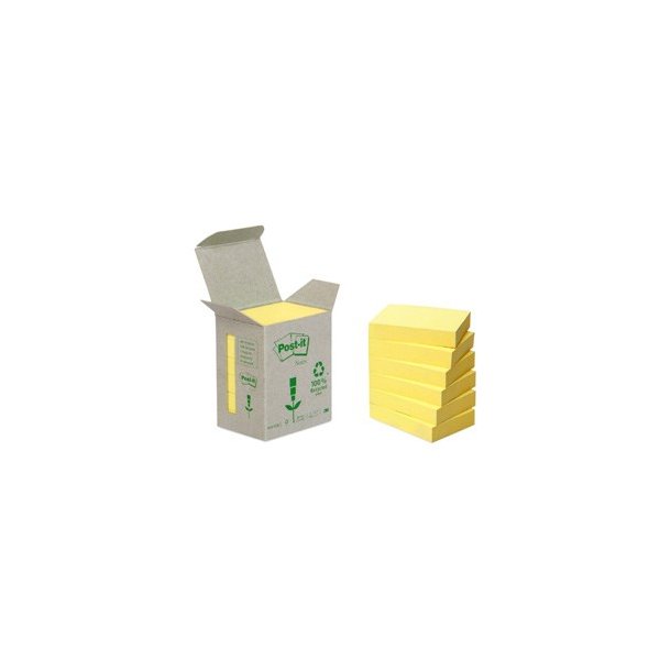 3M Post-it Notes - 38x51 - gul - recycled - 100 blade pr. blok - 6 stk.