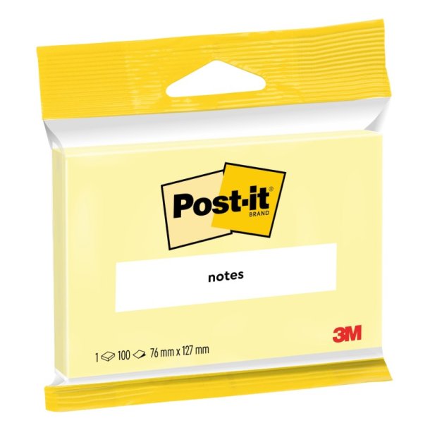 3M Post-it Notes - 76x127 - Canary - Gul - 100 blade pr. blok - 1 stk.