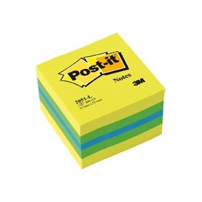 3M Post-it Notes - 51x51 - mini kubusblok - Lemon - 3 farver - 400 blade pr. blok - 1 stk.