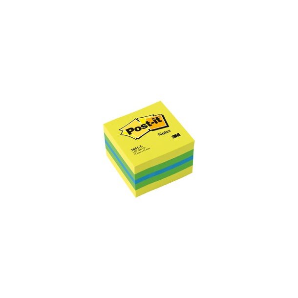 3M Post-it Notes - 51x51 - mini kubusblok - Lemon - 3 farver - 400 blade pr. blok - 1 stk.
