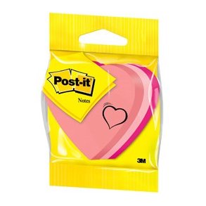 3M Post-it Notes - 70x70 - kubusblok - ''hjerte'' - neon - 225 blade pr. blok - 3 farver
