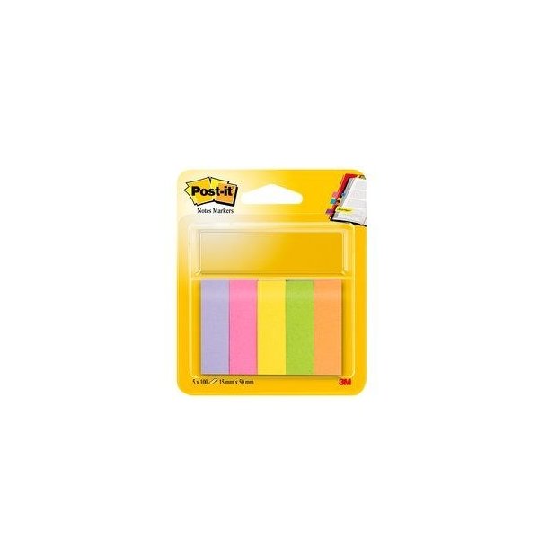 3M Post-it Indexfaner - 15x50 - papir - 5 neonfarver - 100 index pr. dispenser - 5 stk.