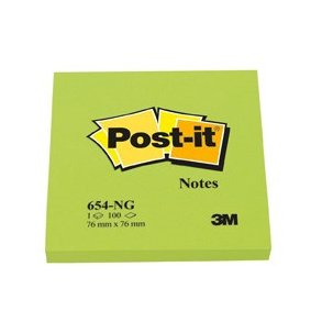 3M Post-it Notes - 76x76 - neon grn - 100 blade pr. blok - 1 stk.