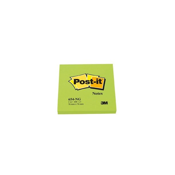 3M Post-it Notes - 76x76 - neon grn - 100 blade pr. blok - 1 stk.