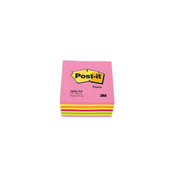 3M Post-it Notes - 76x76 - kubusblok - Lollipop pink - 450 blade pr. blok - 4 stk.