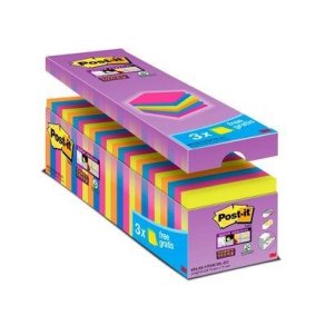 3M Post-it super Sticky notes - 76x76 - V-pack - 4 farver - 90 blade Pr. blok - 24 stk.