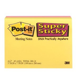 3M Post-it super Sticky notes - 149x200 - Meeting - 4 farver - 45 blade pr. blok - 4 stk.