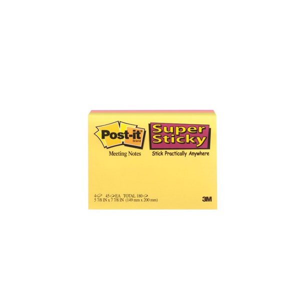 3M Post-it super Sticky notes - 149x200 - Meeting - 4 farver - 45 blade pr. blok - 4 stk.