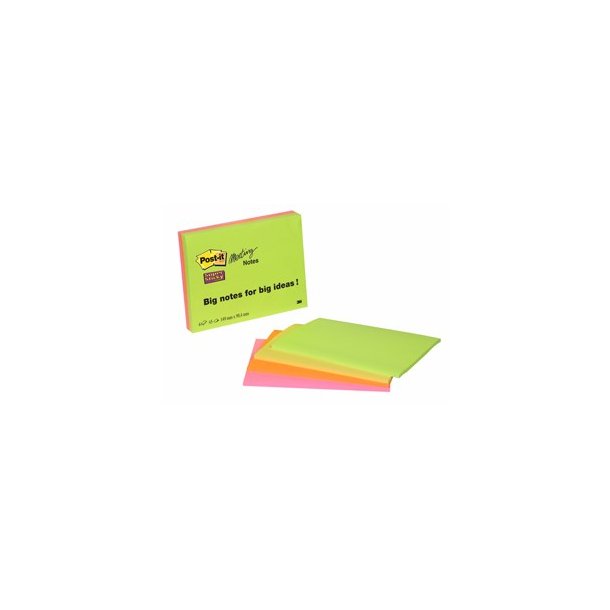 3M Post-it super Sticky notes - 98,4x149 - Meeting - 4 neonfarver - 45 blade pr. blok - 4 stk.
