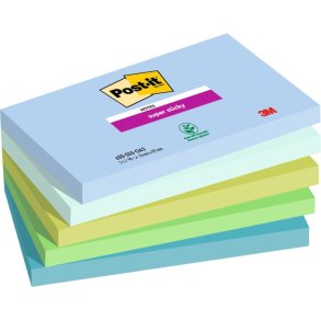 3M Post-it super Sticky notes - 76x127 - Oasis - 5 farver - 90 blade pr. blok - 5 stk.