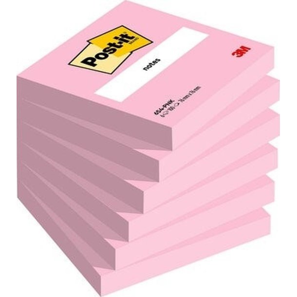 3M Post-it Notes - 76x76 - lyserd - 100 blade pr. blok - 6 stk.