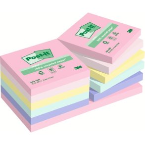 3M Post-it notes - Recycled - 76x76 - 4 farver - 100 blade pr. blok - 12 stk.
