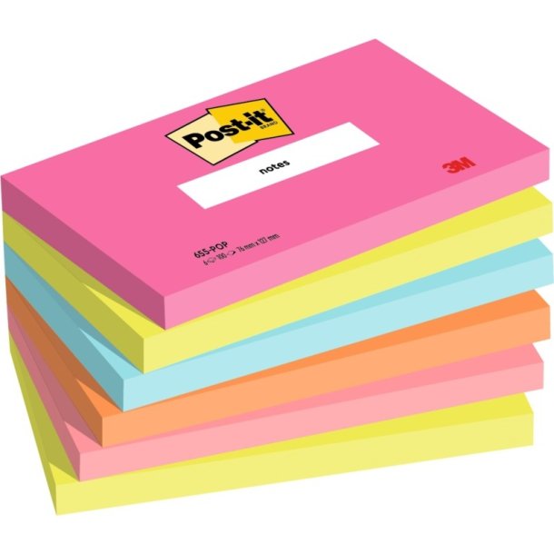 3M Post-it Notes - 76x127 - Poptimistic - 4 farver - 100 blade pr. blok - 6 stk.