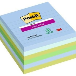 3M Post-it super Sticky notes - 101x101 - linieret - Oasis - 5 farver - 90 blade pr. blok - 6 stk.
