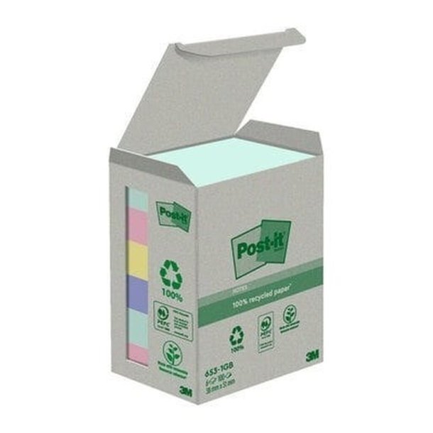 3M Post-it Notes - 38x51 - 4 farver - recycled - 100 blade pr. blok - 6 stk.