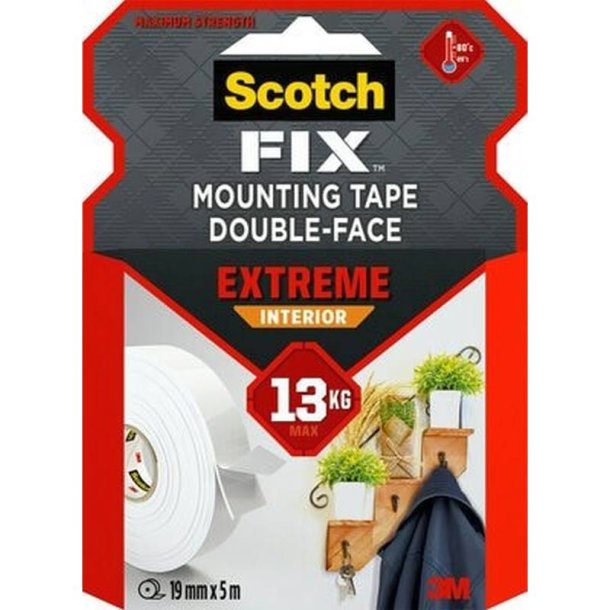 3M Scotch-Fix Extreme monteringstape - dobbeltklbende - Indendrs - 19 mm x 5 m - 1 rulle