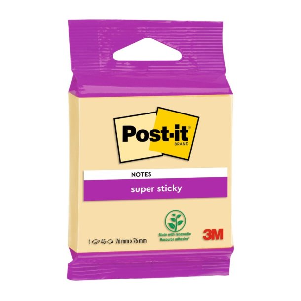 3M Post-it super Sticky notes - 76x76 - Canary - Gul - 45 blade pr. blok - 1 stk.