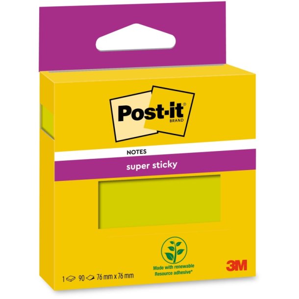 3M Post-it super Sticky notes - 76x76 - grn - 90 blade pr. blok - 1 stk.