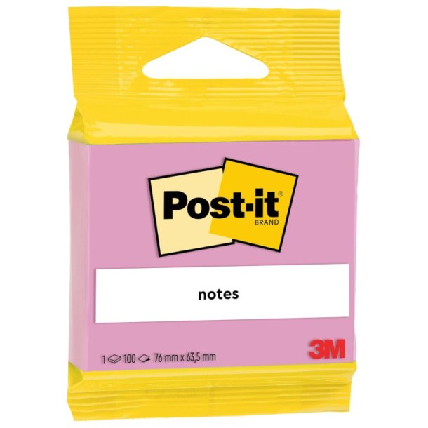 3M Post-it Notes - 63,5x76 - pink - 100 blade pr. blok - 1 stk.