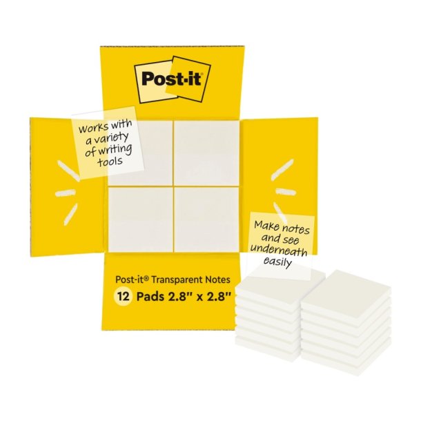 3M Post-it Notes - 73x73 - transparent - 36 blade pr. blok - 12 stk.