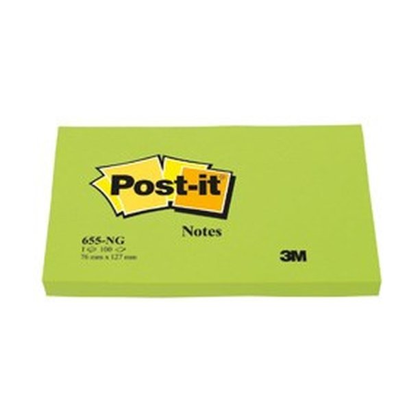 3M Post-it Notes - 76x127 - Neon Grn - 100 blade pr. blok - 1 stk.