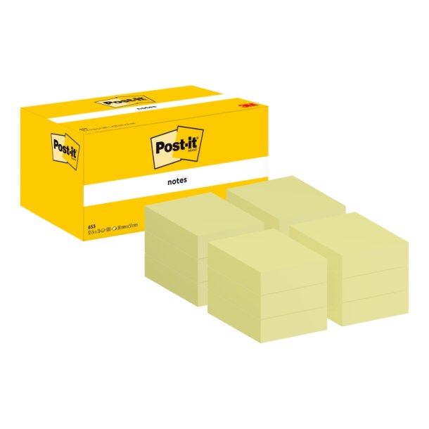 3M Post-it Notes - 38x51 - gul - 100 blade pr. blok - 12 stk.